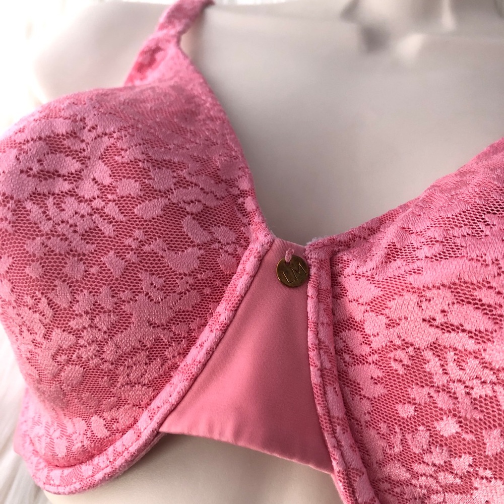 Le Mystere Lightly Lined Underwire Bra Size 38D Pink Supportive Full Coverage